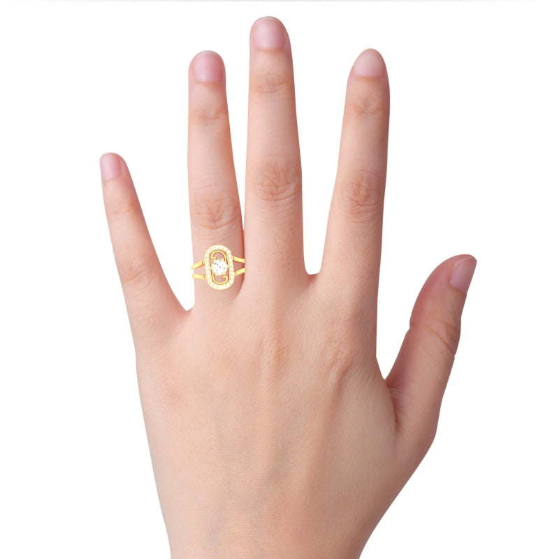 Split Band White Topaz Diamond Cocktail Ring In 14k Yellow Gold