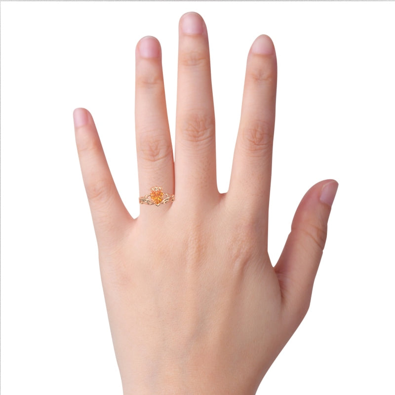 Claddagh Citrine Ring In Solid 14k Rose Gold