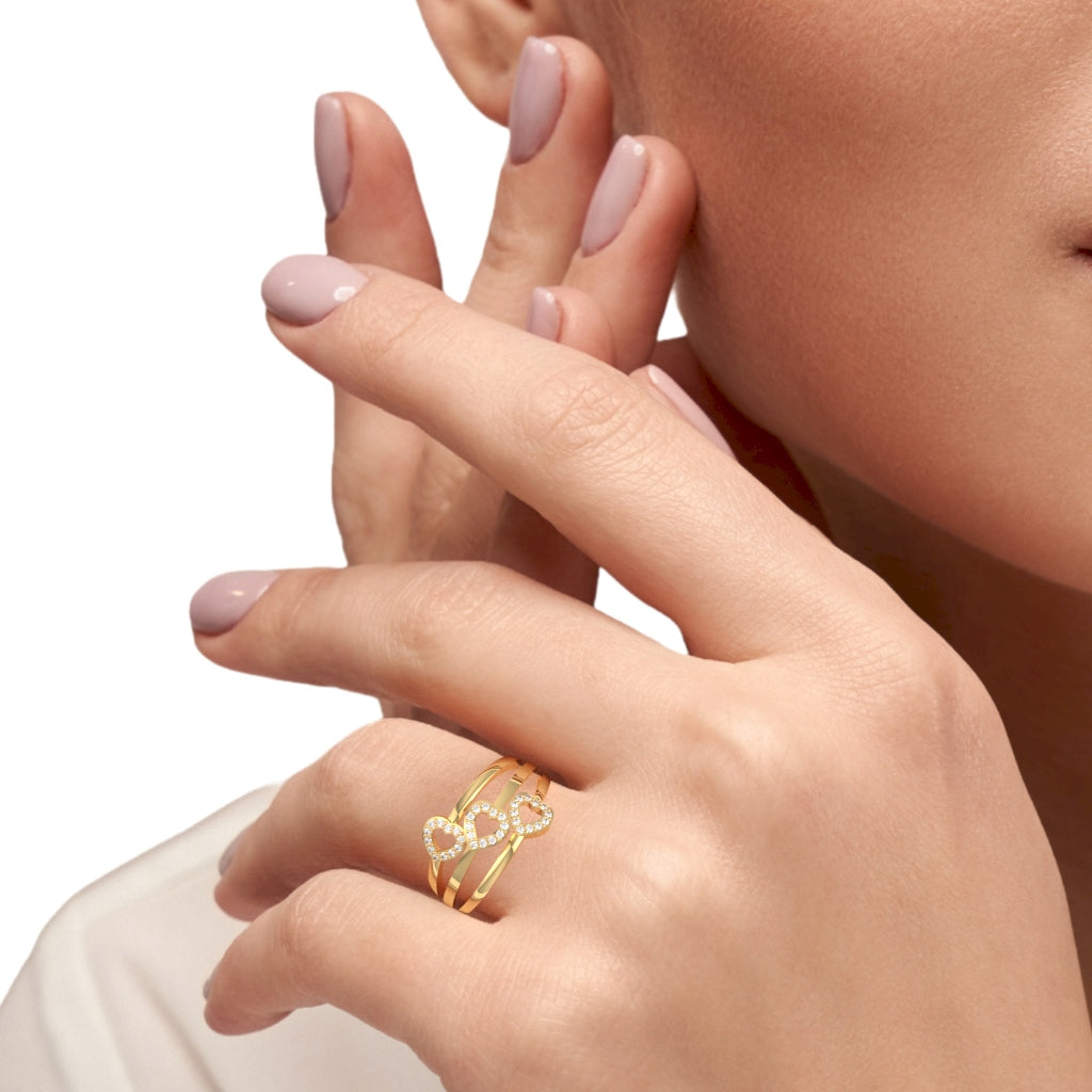 Triple Heart Diamond Cocktail Ring In 10k Yellow Gold