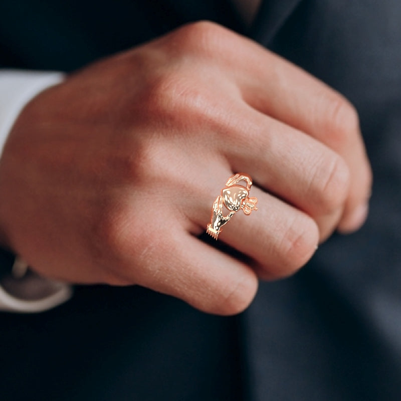 Men's Classic Claddagh Ring In Solid 14k Rose Gold