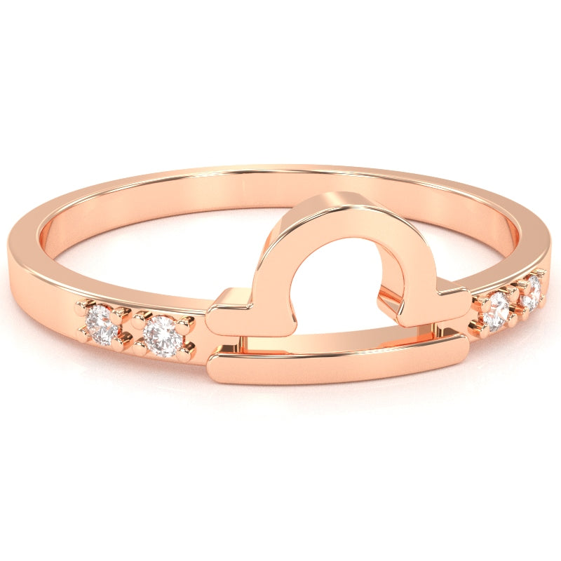 Libra Zodiac Sign Diamond Ring In Solid 14k Rose Gold