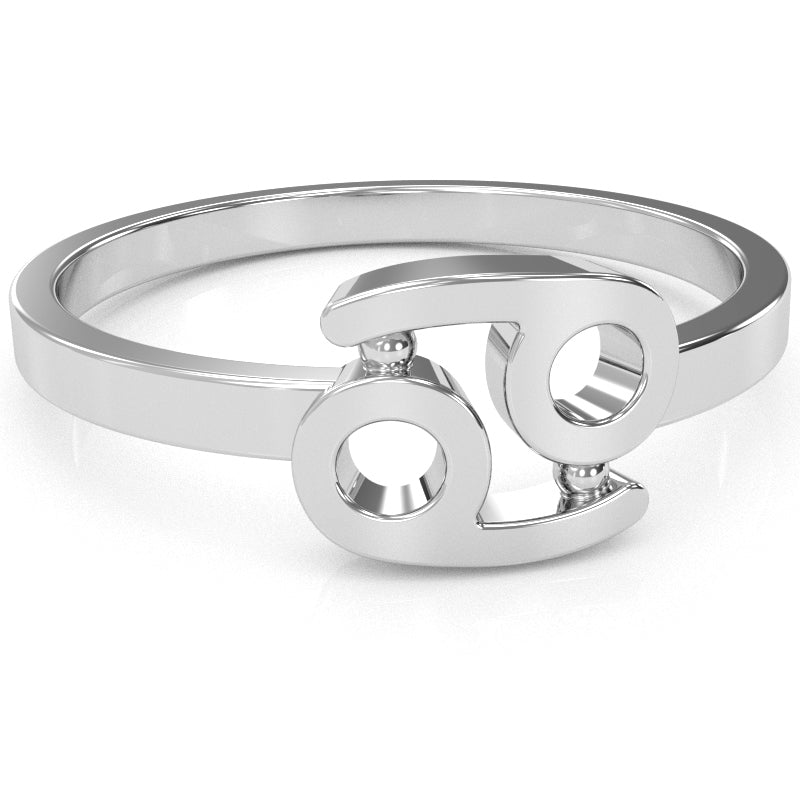 Cancer Zodiac Sign Ring In Solid 14k White Gold