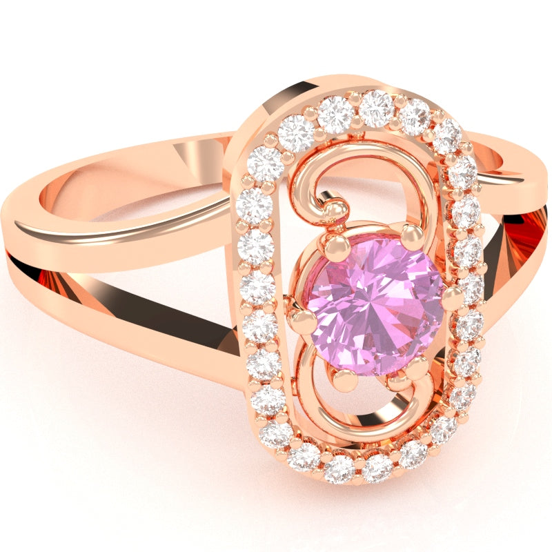 Split Band Lab-Created Pink Sapphire Diamond Cocktail Ring In 14k Rose Gold
