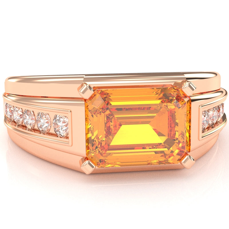 Men's Citrine Diamond Channel Ring In Solid 14k Rose Gold