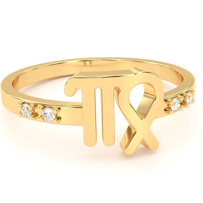 Virgo Zodiac Sign Diamond Ring In Solid 10k Yellow Gold