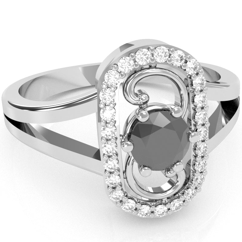 Split Band Black Onyx Diamond Cocktail Ring In 14k White Gold