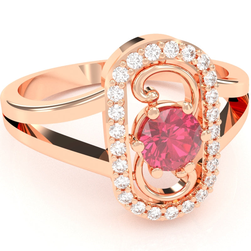Split Band Pink Tourmaline Diamond Cocktail Ring In 14k Rose Gold