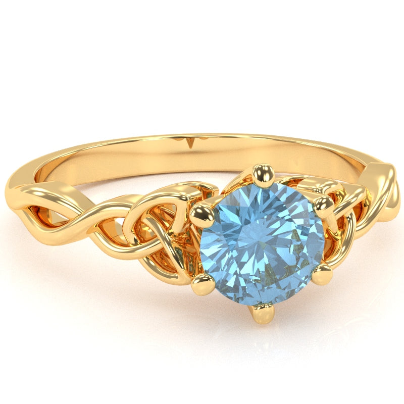 Celtic Trinity Knot Blue Topaz Engagement Ring In 14k Yellow Gold