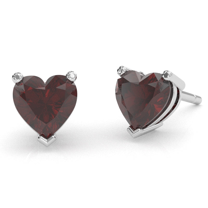 Garnet 6mm Heart Stud Earrings in 10k White Gold