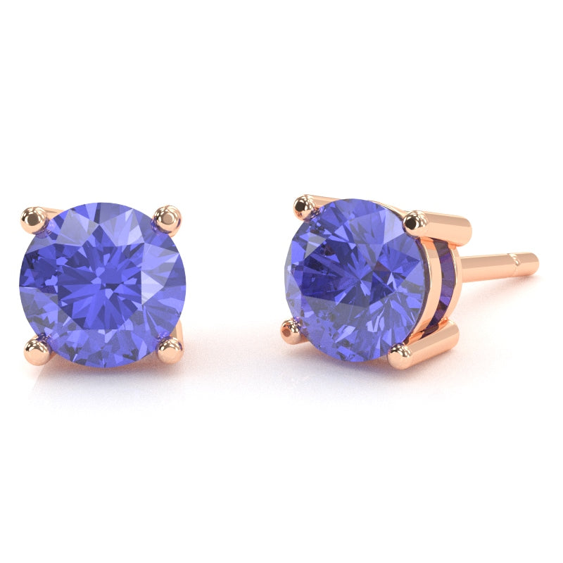 Tanzanite 6mm Round Stud Earrings in 10k Rose Gold