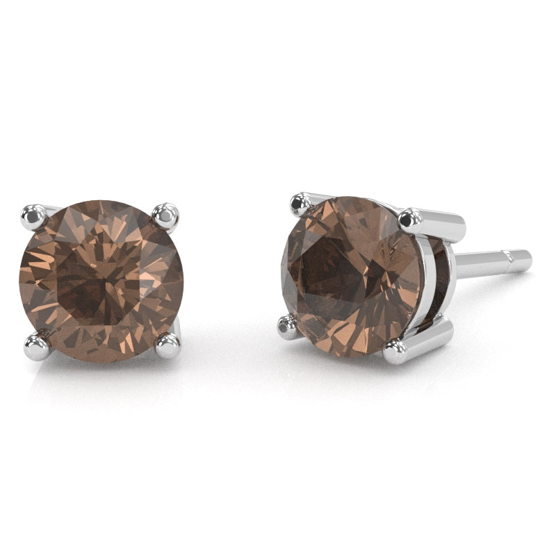 Smoky Quartz 5mm Round Stud Earrings in 10k White Gold