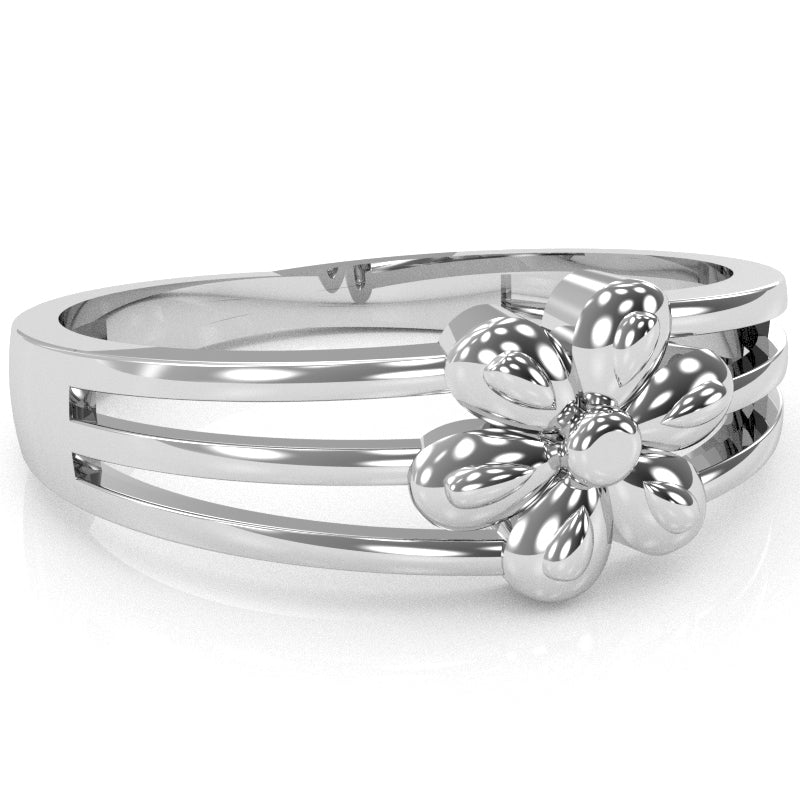 Designer Top Flower Friendship Ring In Solid 14k White Gold