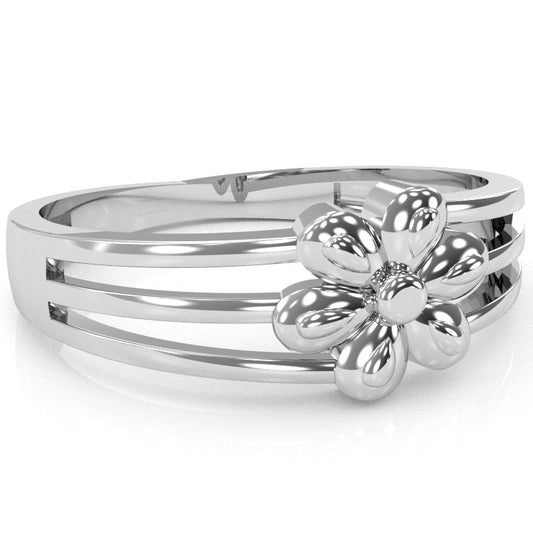 Designer Top Flower Friendship Ring In Solid 14k White Gold