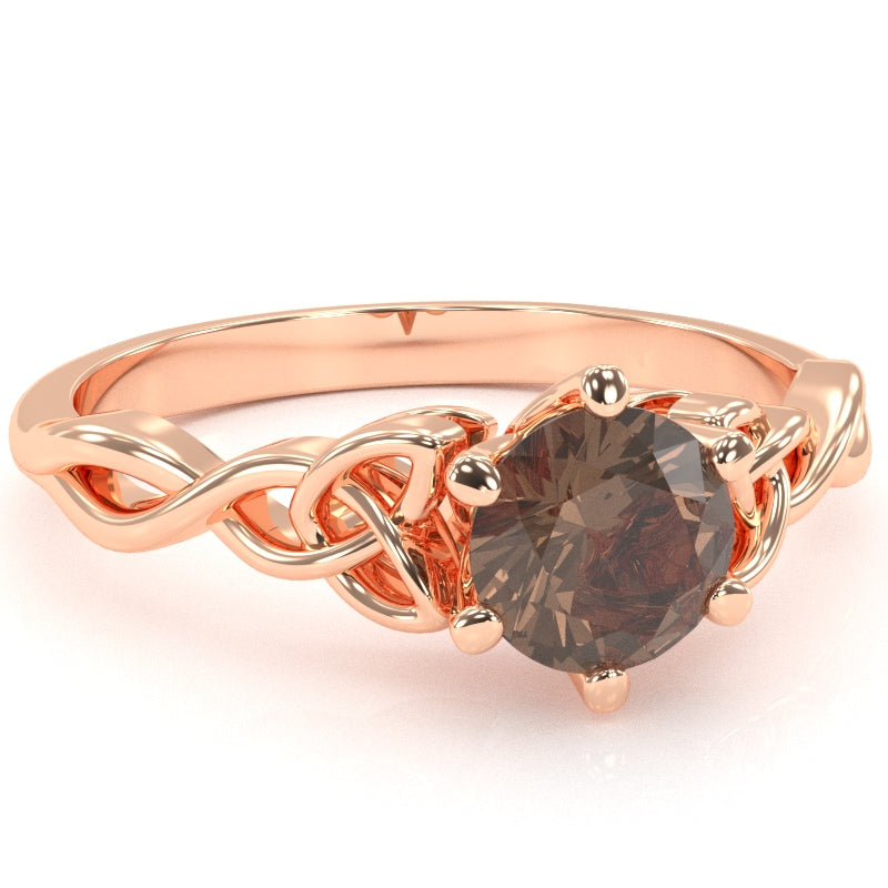 Celtic Trinity Knot Smoky Quartz Engagement Ring In 14k Rose Gold