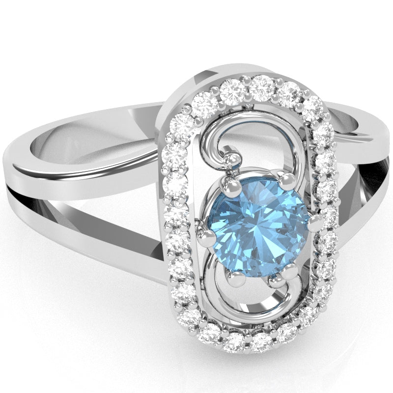 Split Band Blue Topaz Diamond Cocktail Ring In 14k White Gold