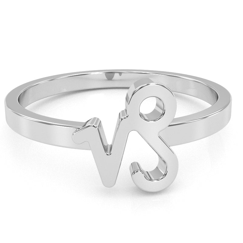 Capricorn Zodiac Sign Ring In Solid 14k White Gold