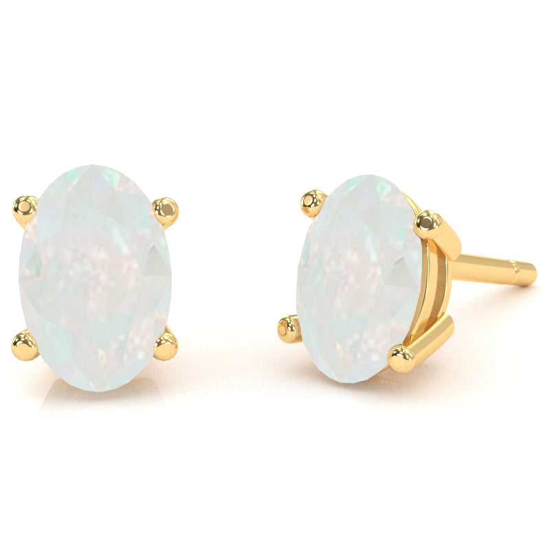 Opal 8x6mm Oval Stud Earrings in 10k Yellow Gold