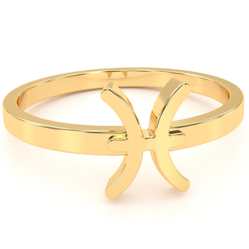 Pisces Zodiac Sign Ring In Solid 14k Yellow Gold