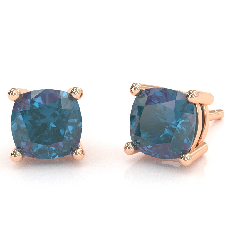 Lab-Created Alexandrite 5mm Cushion Stud Earrings in 10k Rose Gold
