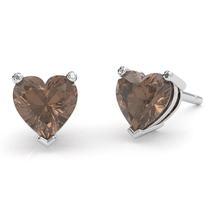 Smoky Quartz 5mm Heart Stud Earrings in 10k White Gold
