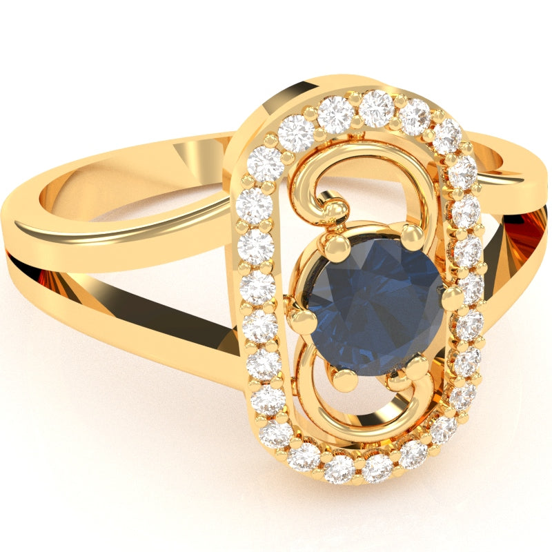 Split Band Sapphire Diamond Cocktail Ring In 14k Yellow Gold