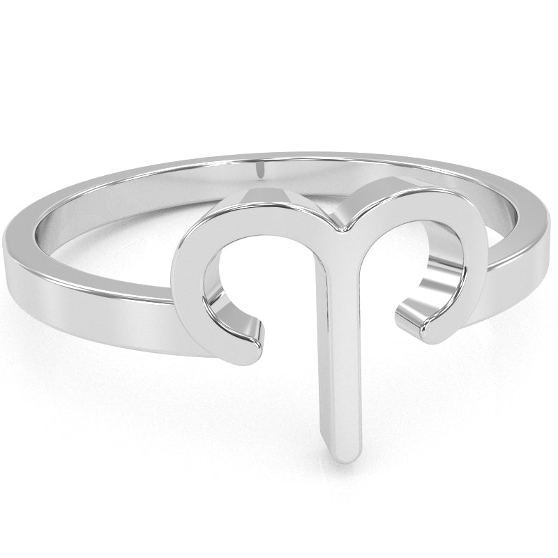 Aries Zodiac Sign Ring In Solid 14k White Gold