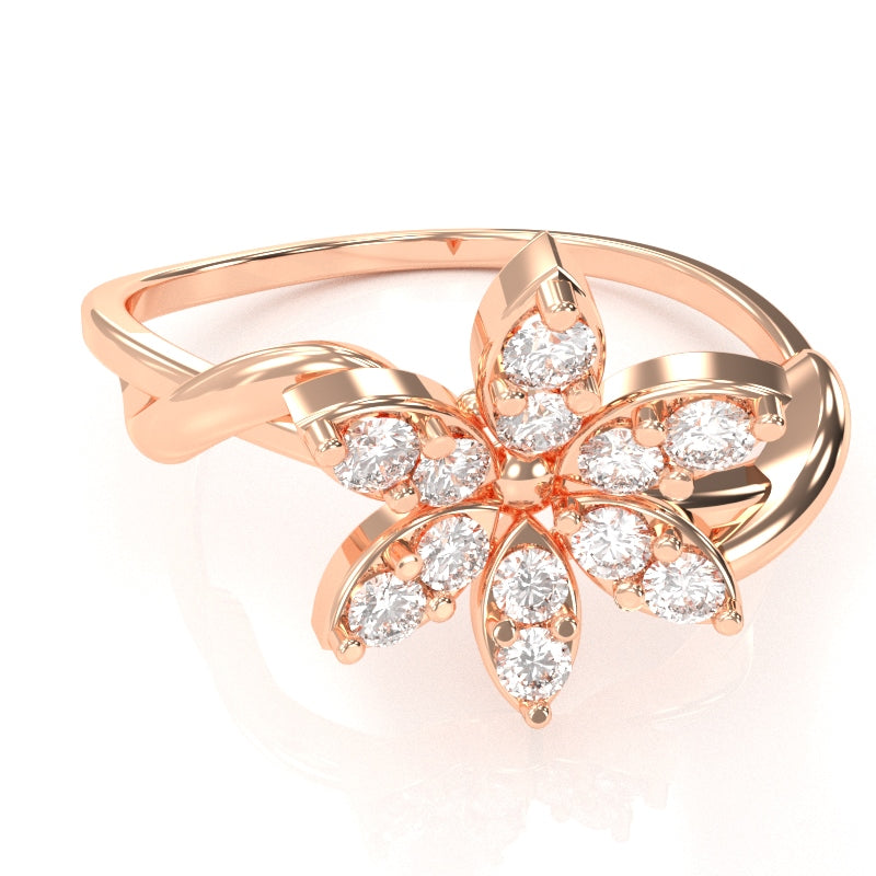 Twisted Vine Diamond Encrusted Flower Ring In 14k Rose Gold