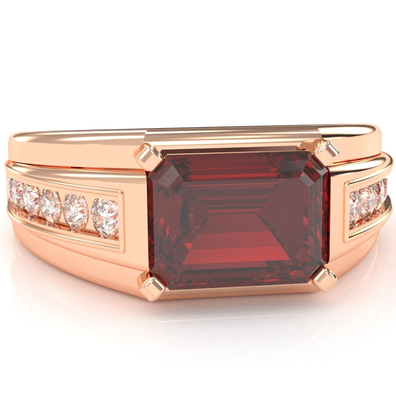 Men's Lab-Created Ruby Diamond Channel Ring In Solid 14k Rose Gold