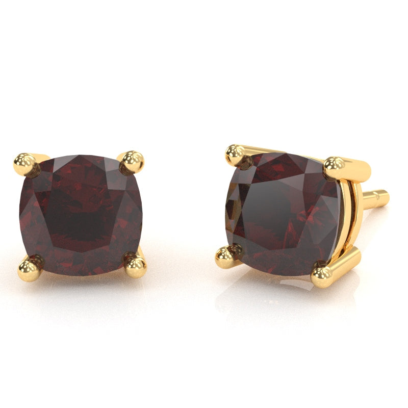 Garnet 6mm Cushion Stud Earrings in 10k Yellow Gold