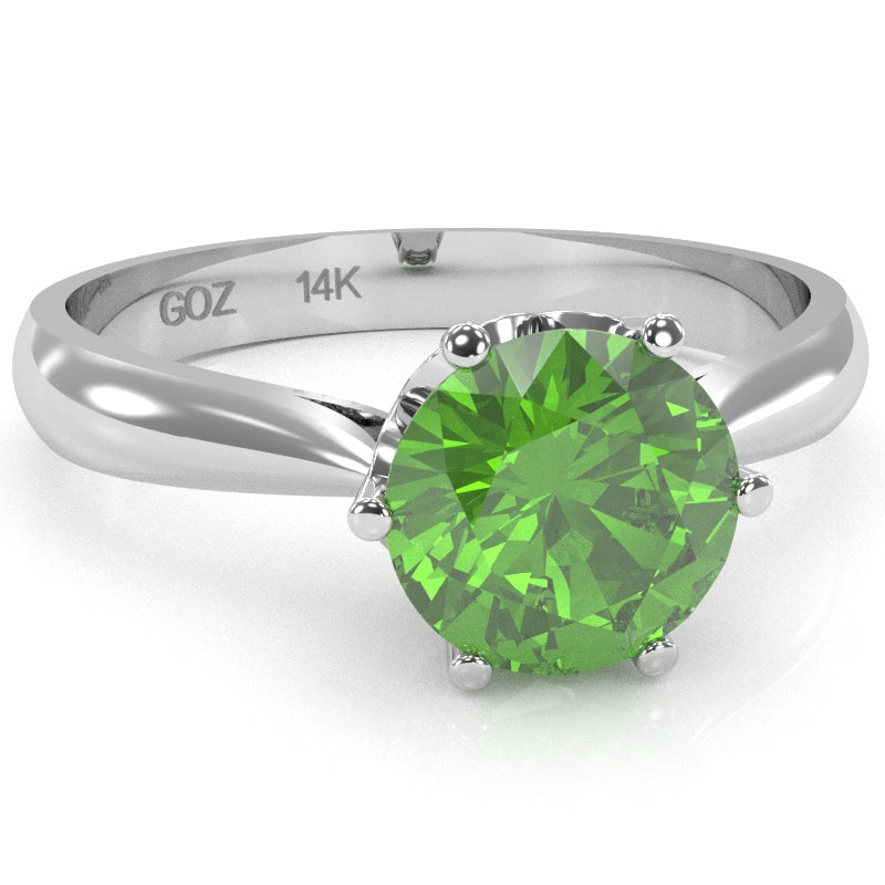 Crown Setting Peridot Engagement Ring In 14k White Gold