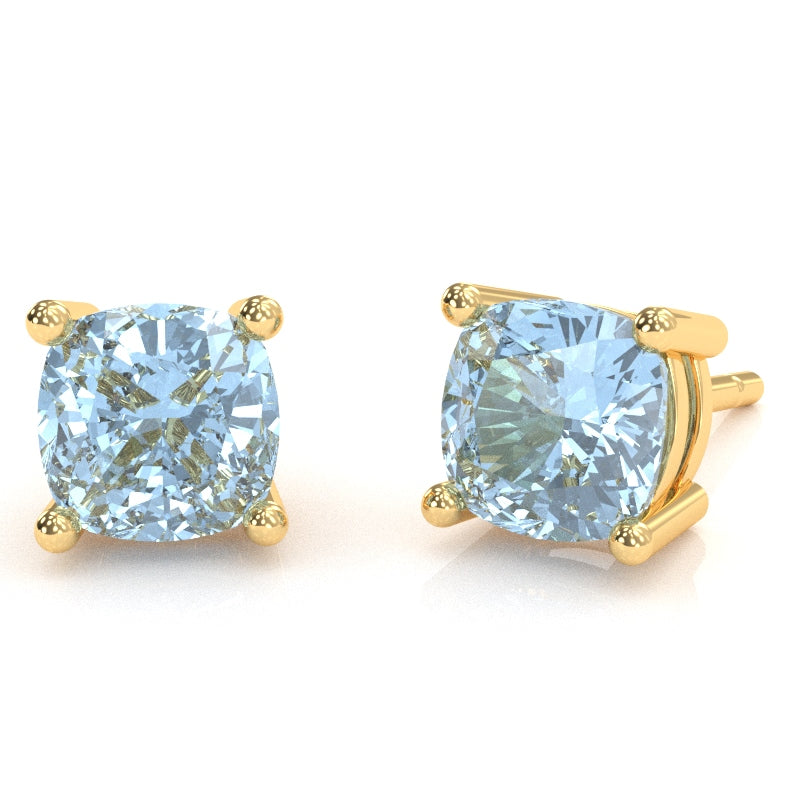 Aquamarine 6mm Cushion Stud Earrings in 10k Yellow Gold
