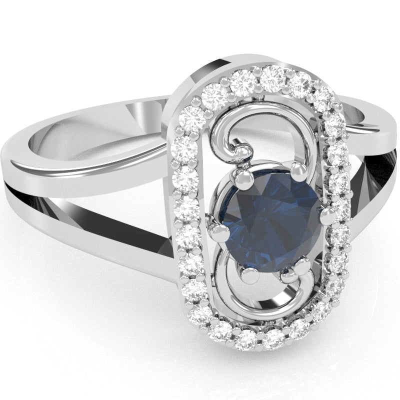Split Band Lab-Created Sapphire Diamond Cocktail Ring In 14k White Gold