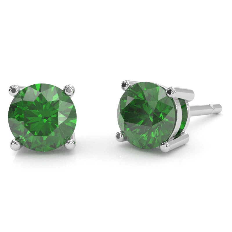 Lab-Created Emerald 5mm Round Stud Earrings in 10k White Gold