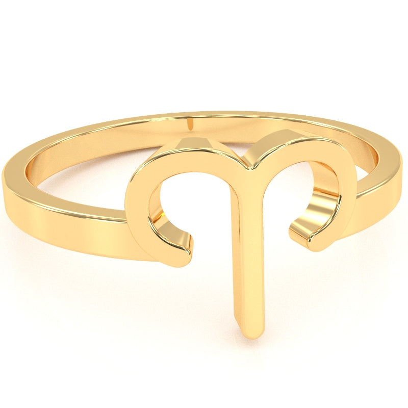Aries Zodiac Sign Ring In Solid 10k Yellow Gold