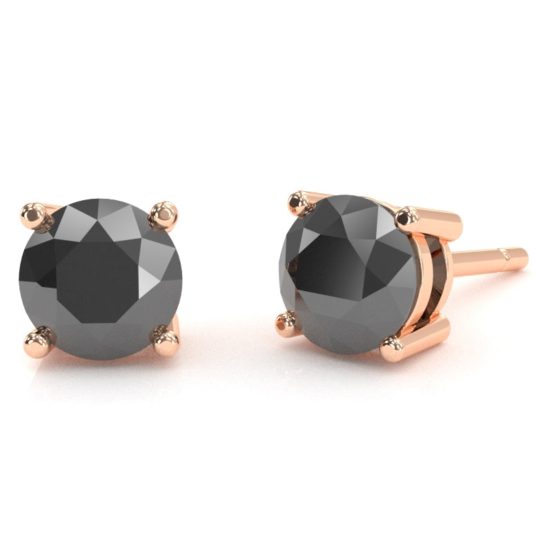 Black Onyx 5mm Round Stud Earrings in 10k Rose Gold