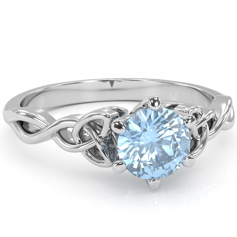 Celtic Trinity Knot Aquamarine Engagement Ring In 14k White Gold