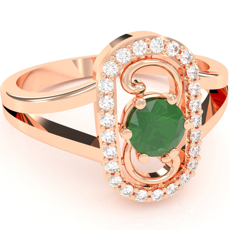 Split Band Emerald Diamond Cocktail Ring In 14k Rose Gold