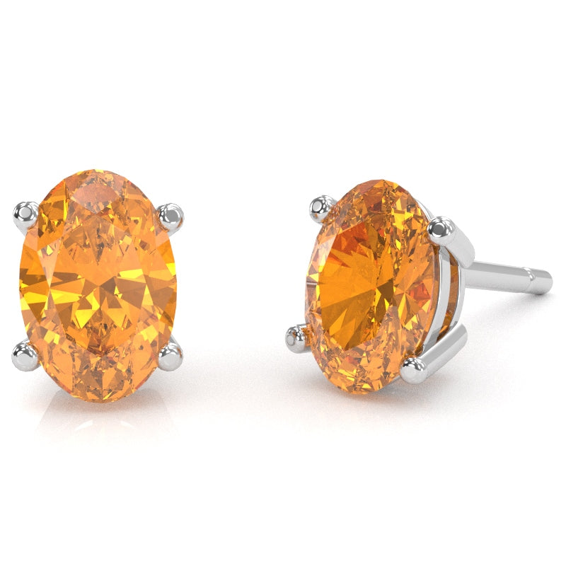 Citrine 8x6mm Oval Stud Earrings in 10k White Gold
