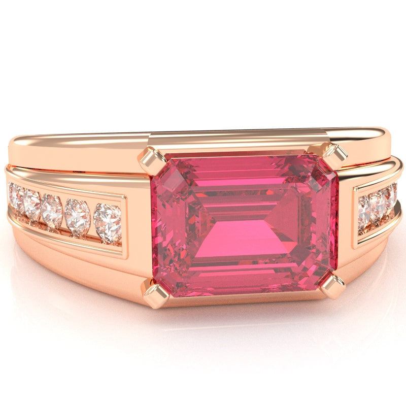 Men's Pink Tourmaline Diamond Channel Ring In Solid 14k Rose Gold