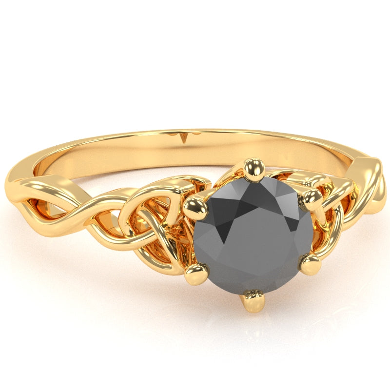 Celtic Trinity Knot Black Onyx Engagement Ring In 14k Yellow Gold