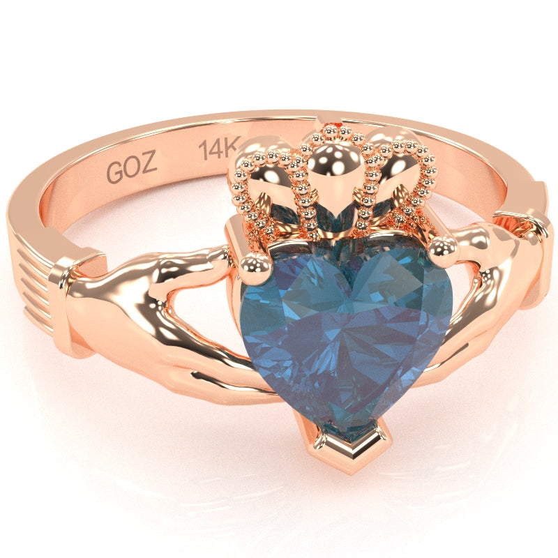 Claddagh Lab-Created Alexandrite Ring In Solid 14k Rose Gold