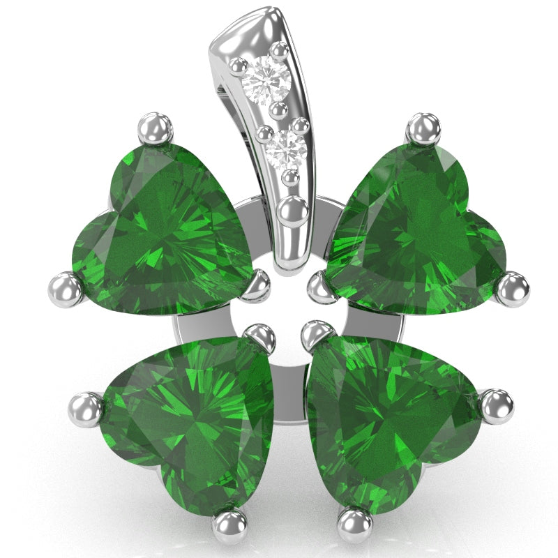 4 Leaf Clover Shamrock Lab-Created Emerald Diamond Pendant In 14k White Gold