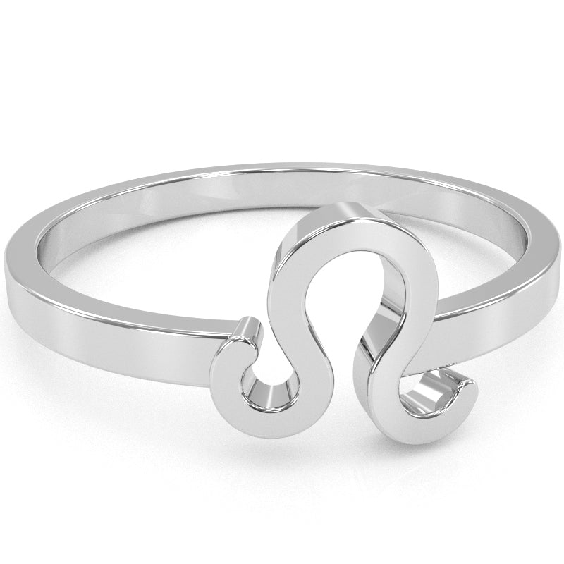 Leo Zodiac Sign Ring In Solid 14k White Gold