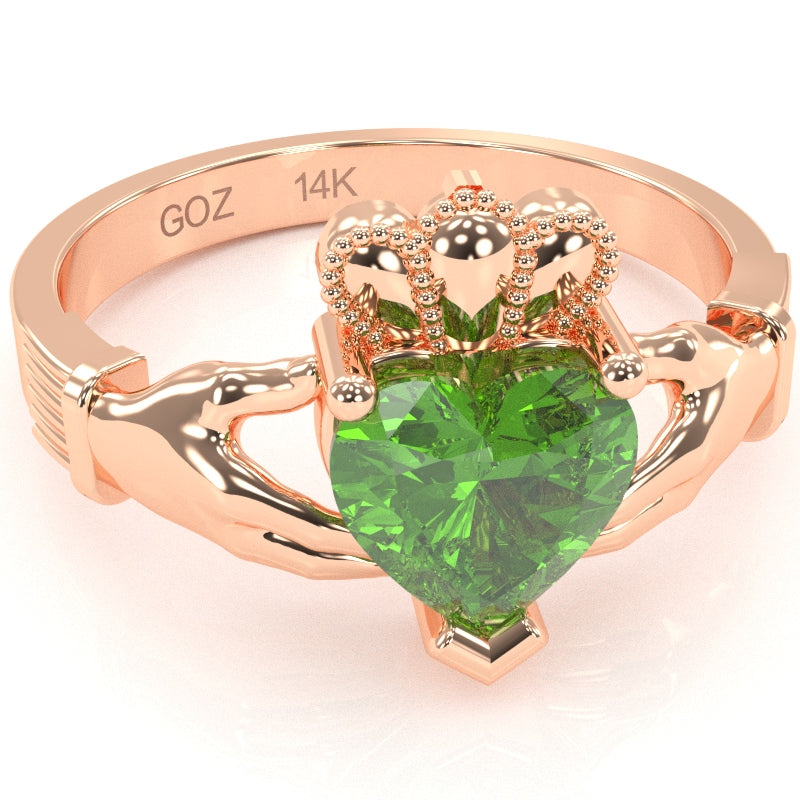 Claddagh Peridot Ring In Solid 14k Rose Gold