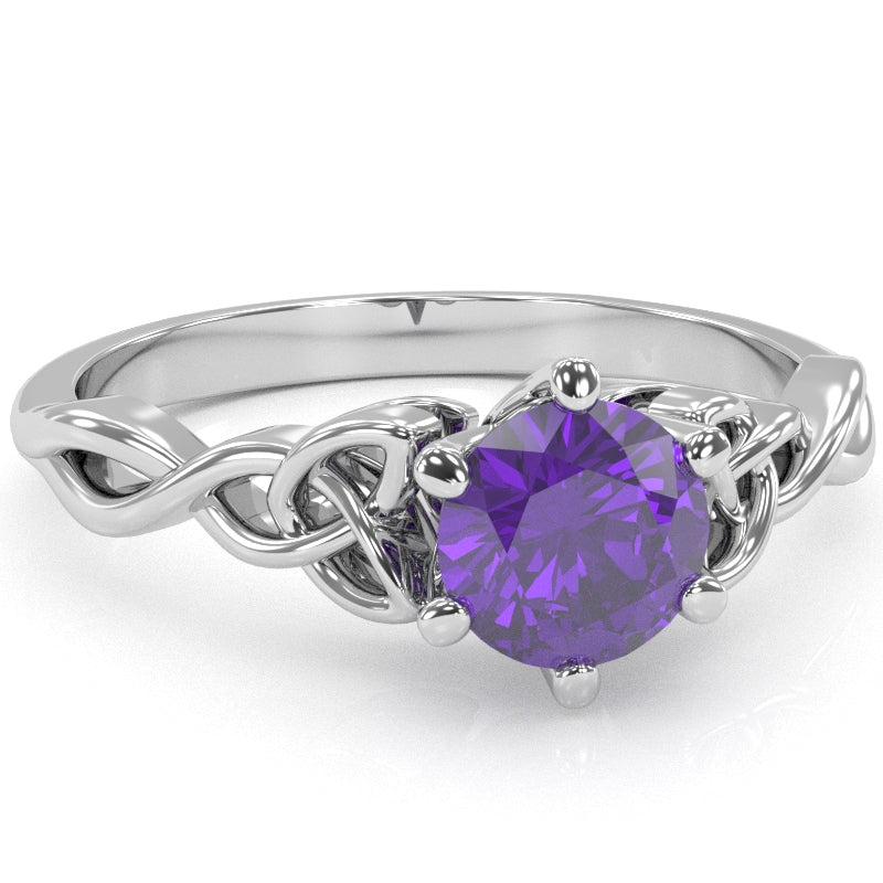 Celtic Trinity Knot Amethyst Engagement Ring In 14k White Gold