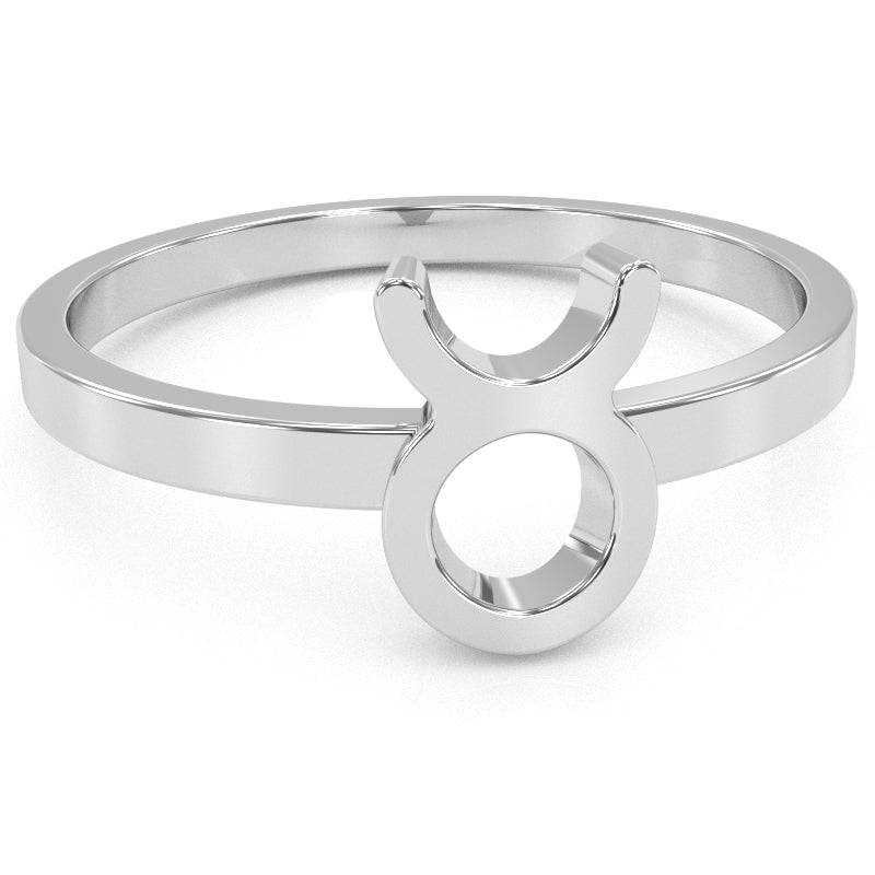 Taurus Zodiac Sign Ring In Solid 10k White Gold