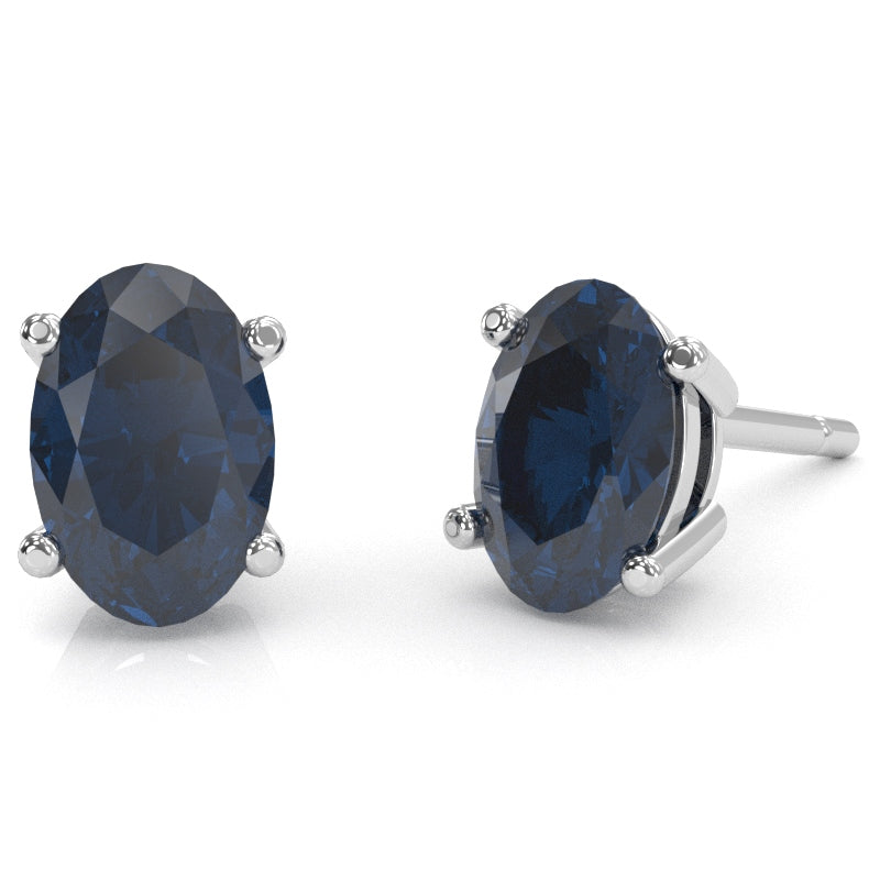 Lab-Created Sapphire 7x5mm Oval Stud Earrings in 10k White Gold