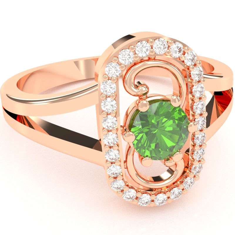 Split Band Peridot Diamond Cocktail Ring In 14k Rose Gold