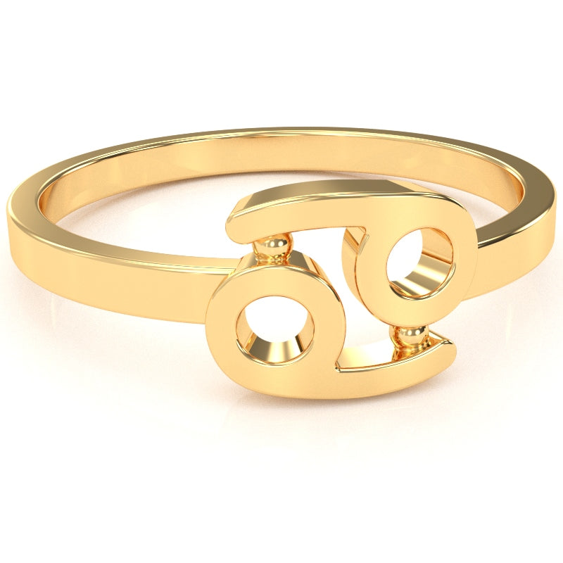 Cancer Zodiac Sign Ring In Solid 14k Yellow Gold