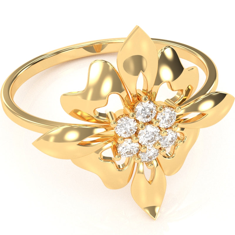 Classy Diamond Encrusted Cocktail Ring In 14k Yellow Gold